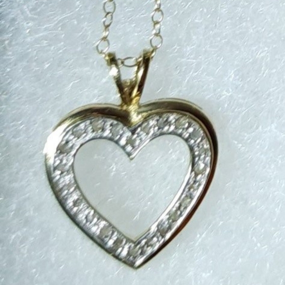 18K Yellow Gold, sterling silver 0.25CT J Sl2 Diamond Heart necklace - Picture 2 of 8